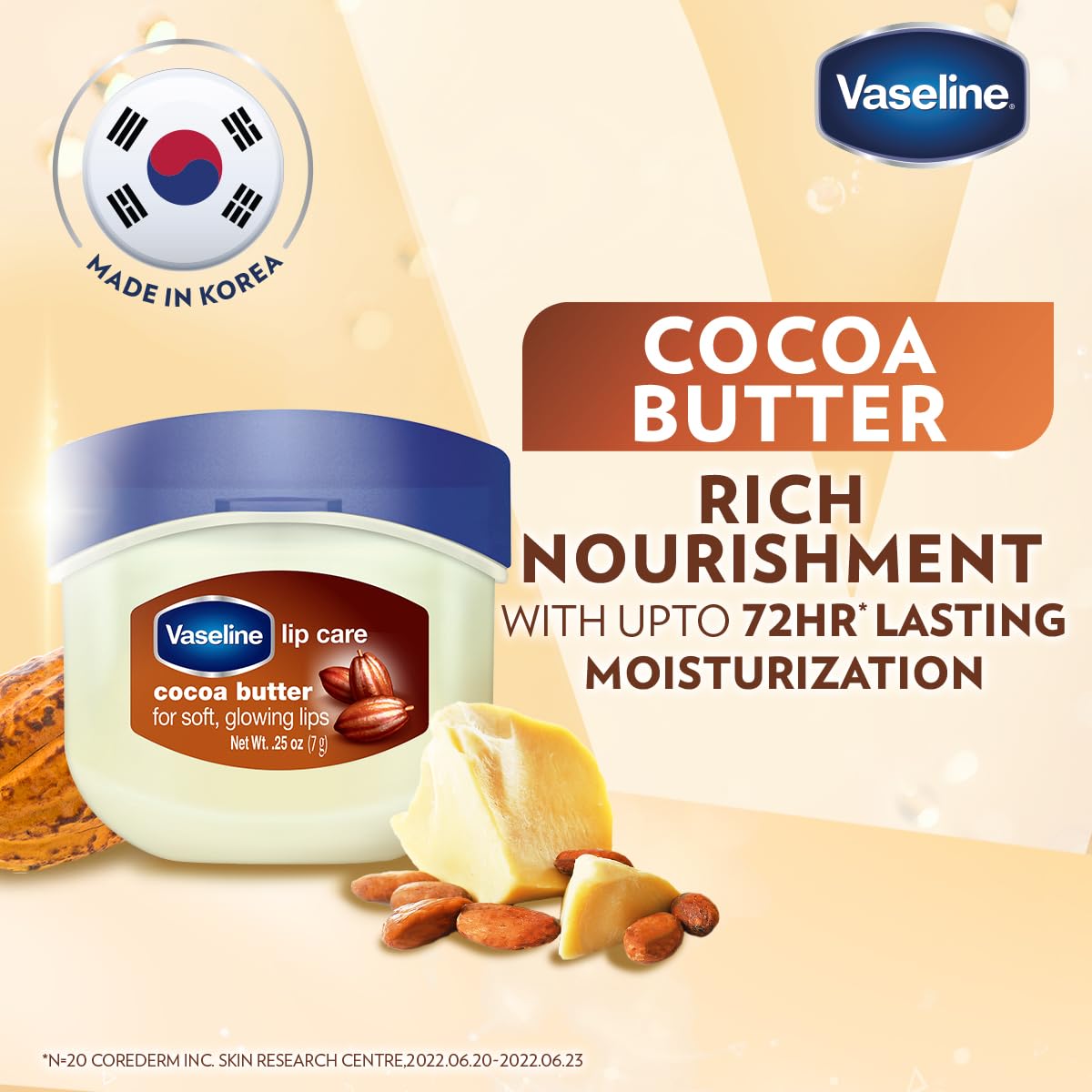 Vaseline Lip Therapy Cocoa Butter | Nourishing Balm for Soft & Glowing Finish | 72Hr Moisturization | Cocoa Butter Fragrance | 7g