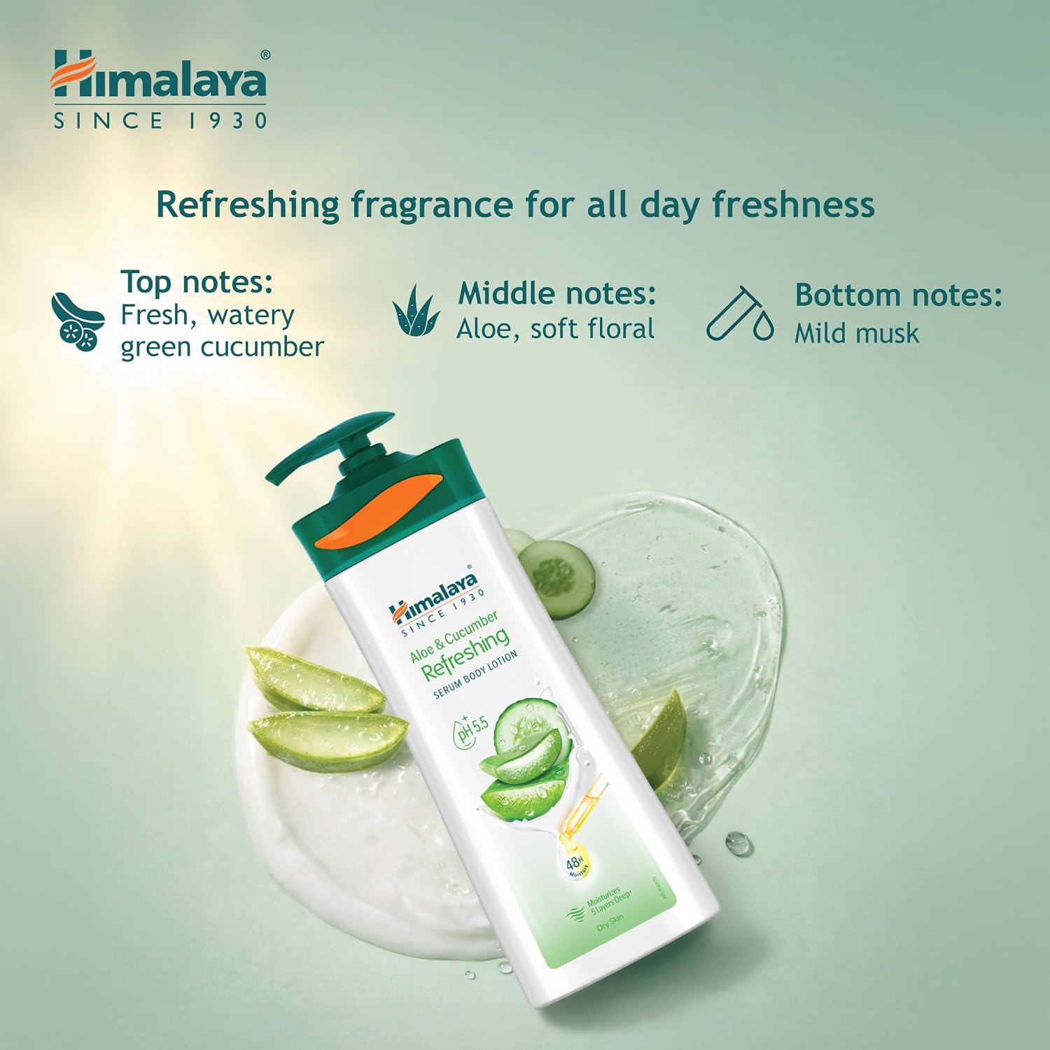 Himalaya Aloe & Cucumber Refreshing Serum Body Lotion| 400ml| Aloe Vera | Cucumber Extracts| Refreshes & Cools Skin | 48 H Moisturization | pH 5.5 | Moisturizes 5 Layers Deep