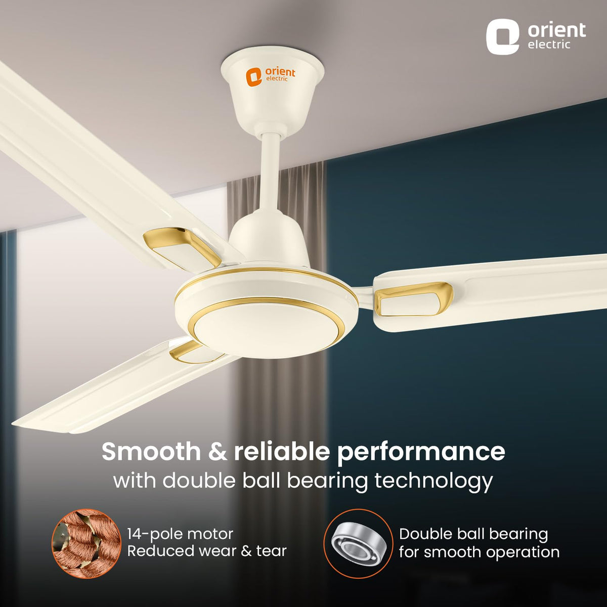 Orient Electric 1200 mm Pacific Air Déco| Decorative ceiling fan | Powerful airflow| BEE 1 Star Rated | 2-year warranty | Ivory Gold, pack of 1