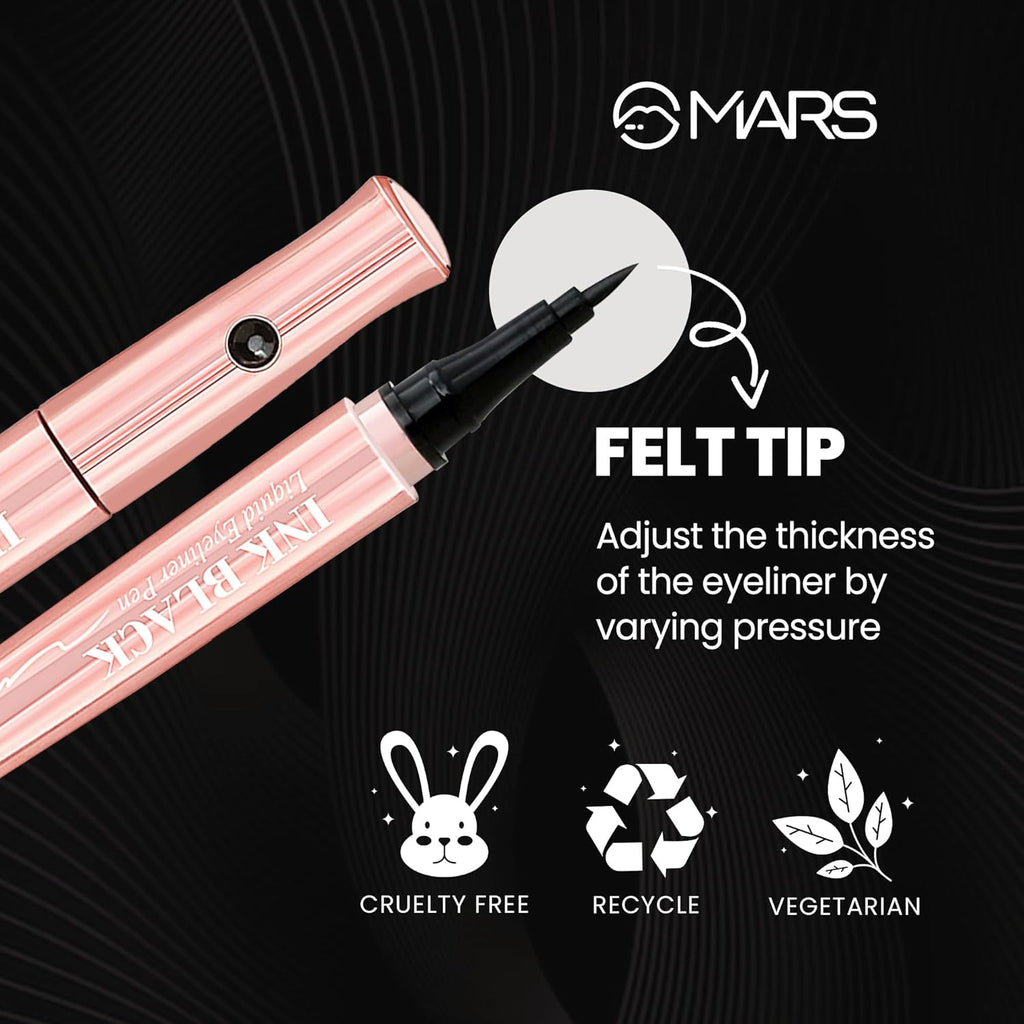 MARS Ink Black Liquid Pen Eyeliner | Smudge Proof & Waterproof Eye liner | Long Lasting Matte Finish | Ultra Fine Tip (1ml) (Black)