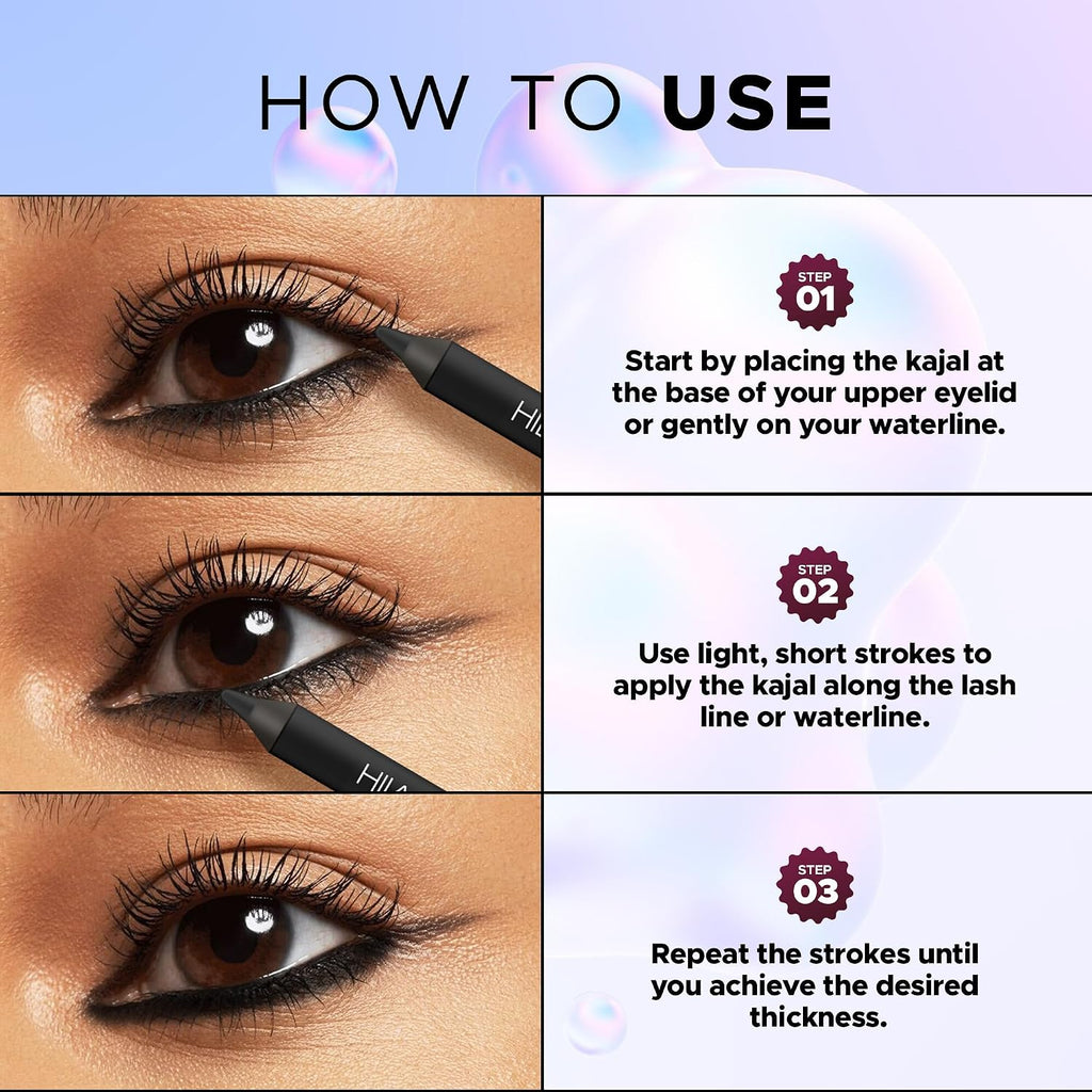 Hilary Rhoda Ultra Black Kajal | 18H Long-Lasting Kajal Eyeliner | Waterproof, Smudge-Proof | Soft & Safe for Sensitive Eyes | Intense Matte Finish | 1.2g