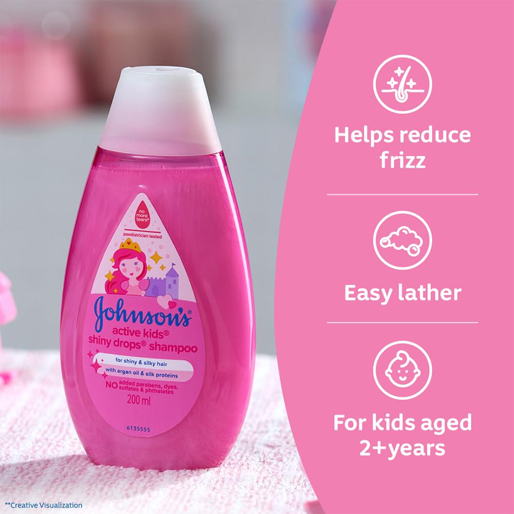Johnson's Baby Active Kids Shiny Drops Shampoo, 200ml (Pack of 4)
