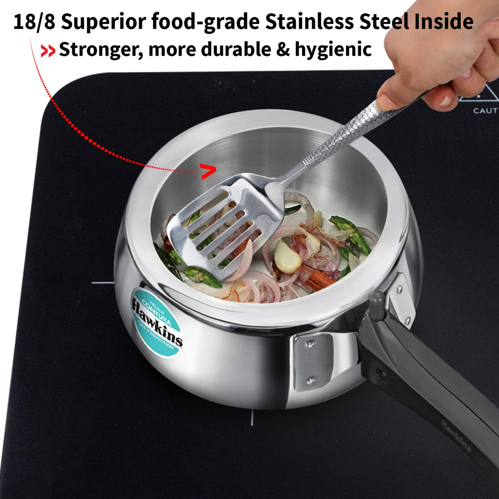 Hawkins Contura 1.5 Litre Stainless steel Pressure Cooker | Curved Body | Induction Compatible | Ideal for 1 2 persons | ISI Certified | Guaranteed for 5...
