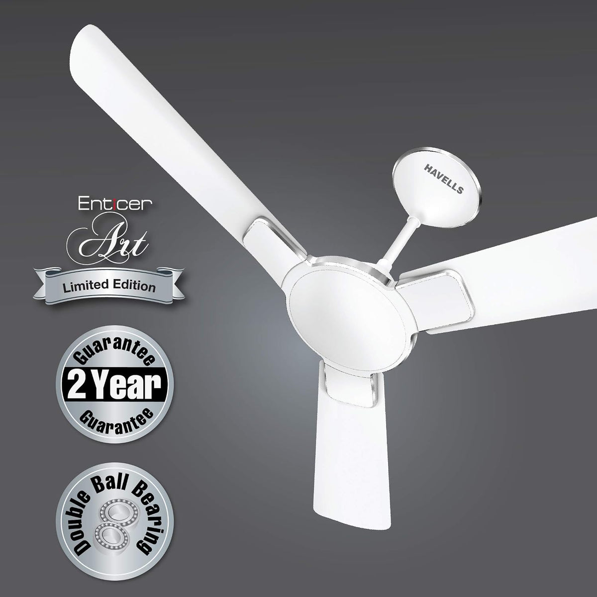 Havells Enticer 1200mm Decorative, Dust Resistant, High Power in Low Voltage (HPLV), High Speed Ceiling Fan (Matte White Chrome)