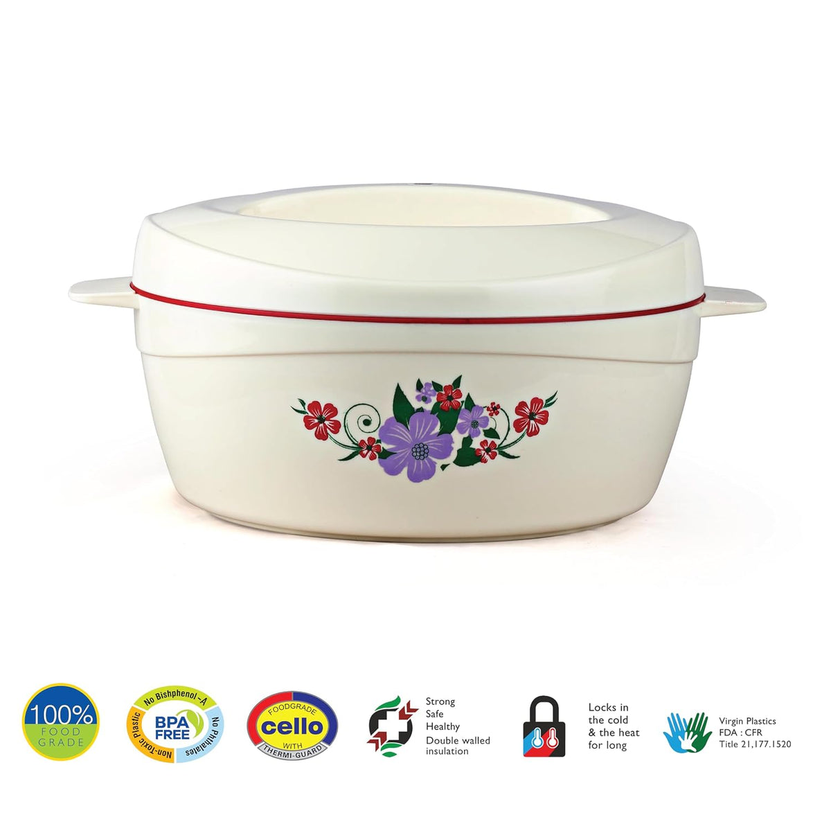 Cello Roti Plus Insulated Casserole Hot Pot Box Case with Lid 1500 ml Red |