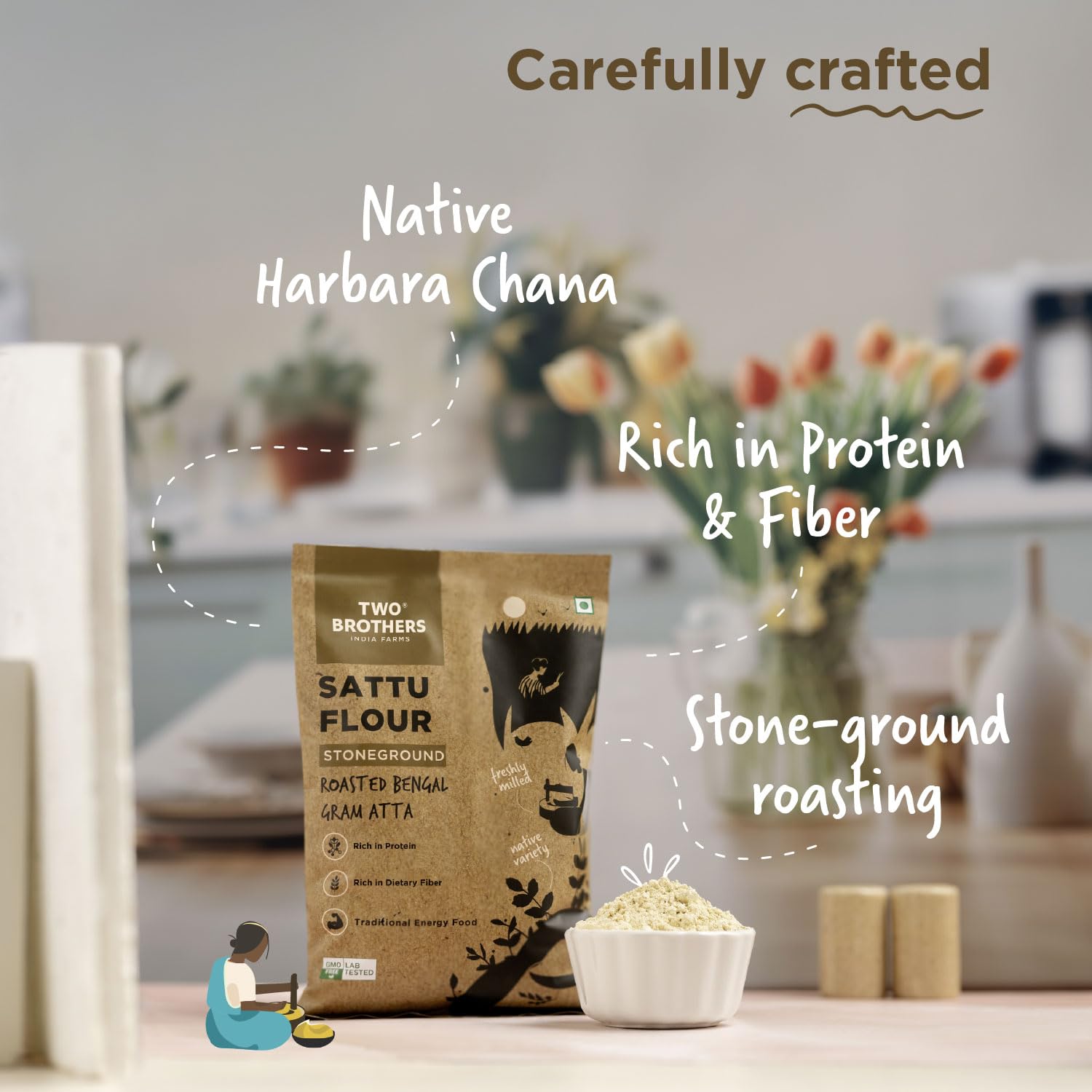 Two Brothers India Farms Sattu Atta (1 kg) | Made Using Bengal Gram | Naturally Gluten Free Chana Sattu | High Protein Bengal Gram Flour | Sattu Drink...