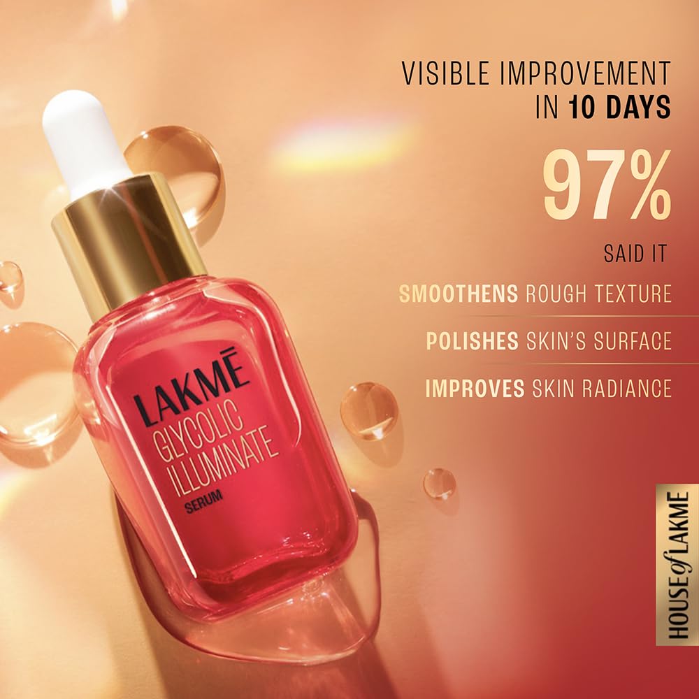 Lakme Glycolic Illuminate Serum 30  ml| 1% Glycolic Acid Reduces Dullness & Improves Texture