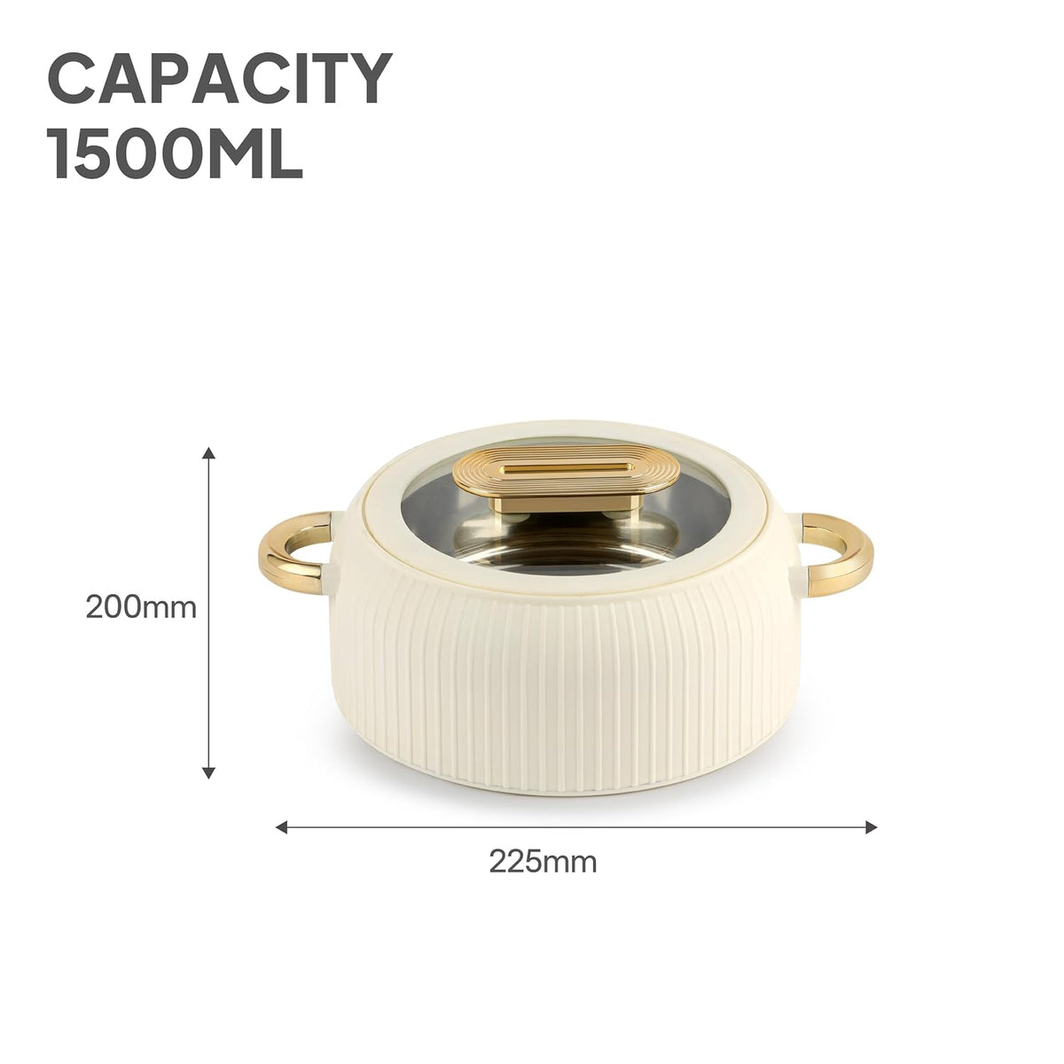 CELLO Castella Deluxe 1000 Insulated Steel Casserole Hot Box for Kitchen 1000 ml, Ivory