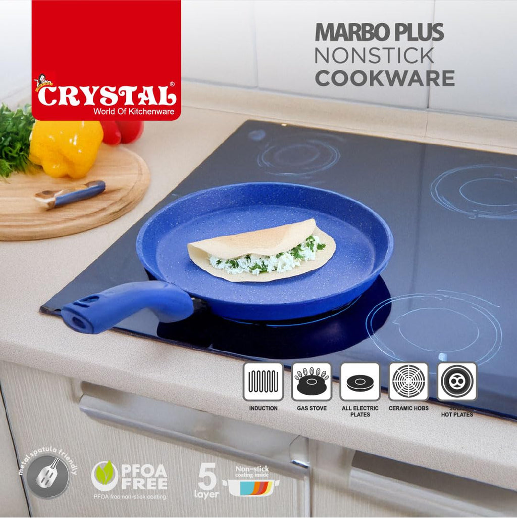 Crystal Marbo Plus Induction Bottom Nonstick Flat Tawa/Dosa Tawa | 250 mm | Thickness: 3mm | 5 Layer Coating |
