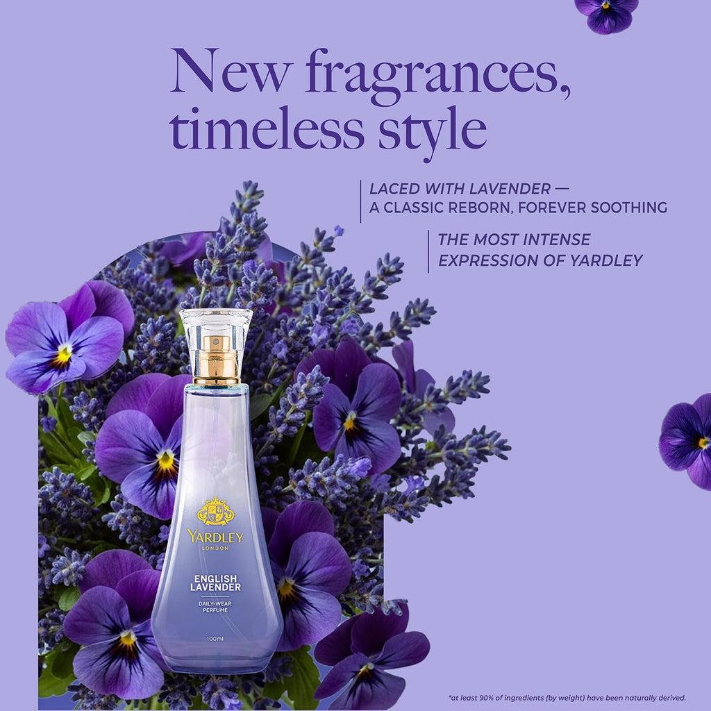 Yardley London English Lavender Perfume for Women, 50ml – 90% Naturally Derived, Daily Wear Spray | Lavender & Musk Fragrance