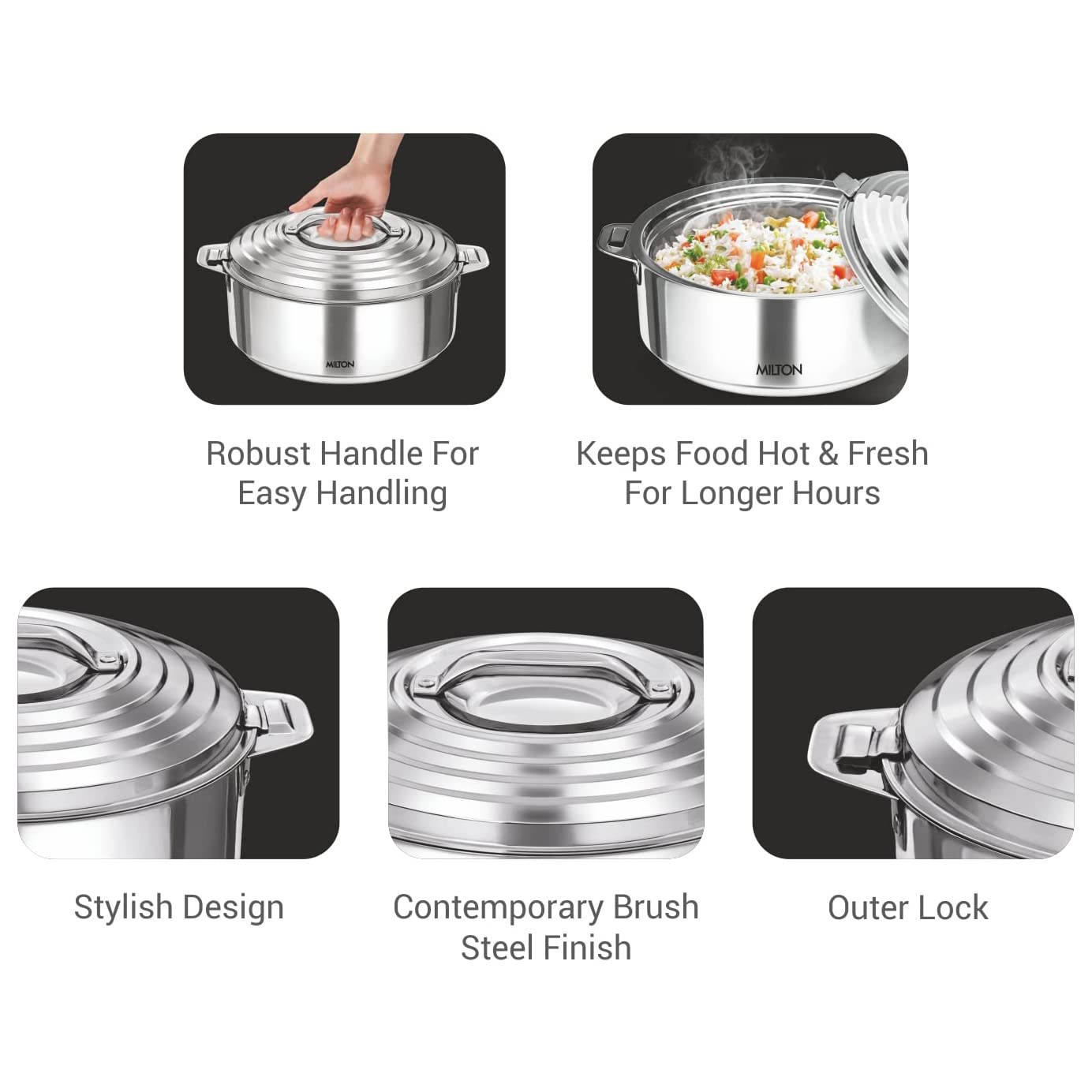 MILTON Galaxia Set of 3 Insulated SS Casserole (1.2, 2.09, 2.45 L)