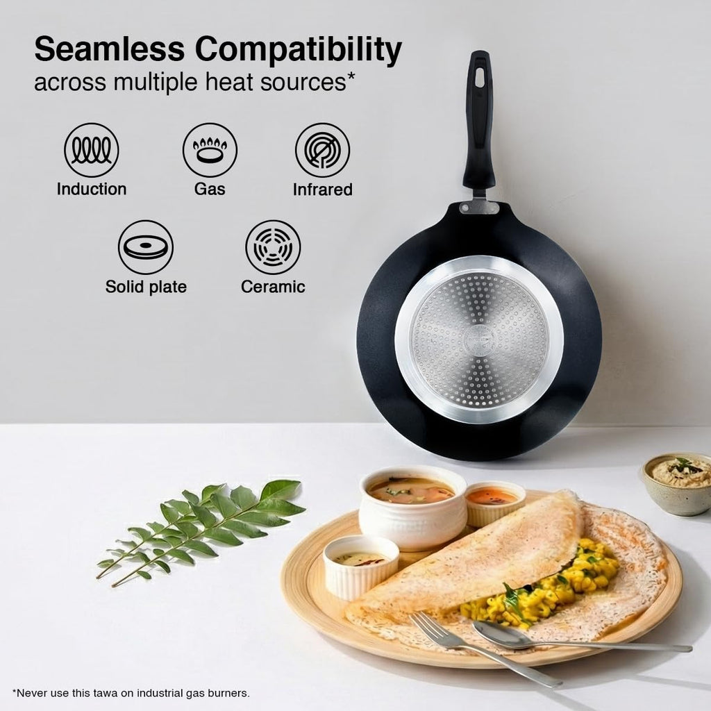 Prestige Omega Granite Non-Stick Dosa Tawa 30cm | Extra Thick Base (4.88 mm) | 5-Layer Coating | Gas & Induction Compatible |