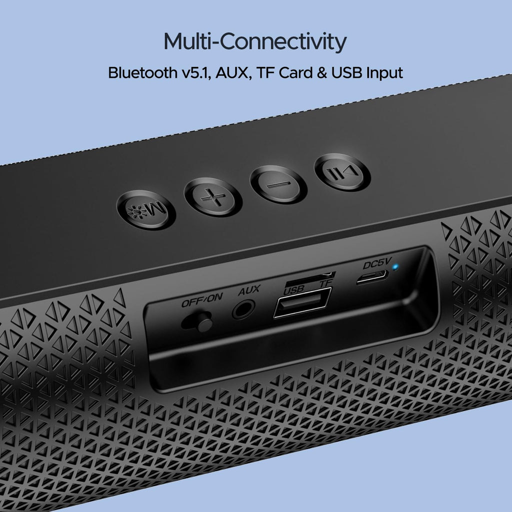 boAt Aavante Bar 490 10W Signature Sound, Dual Full-Range Drivers,7 HRS Battery, Built-in Mic,2.0 CH, Free Music Streaming on JioSaavn, Bluetooth Sound Bar,...