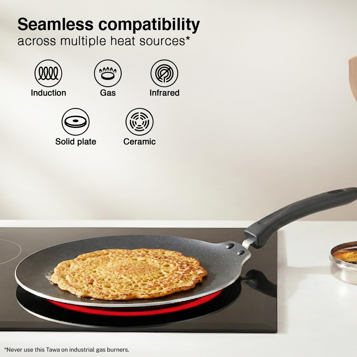 Prestige TTK OMG DLX Induction Base Non-Stick Aluminium Flat Dosa Tawa, 28cm, Red