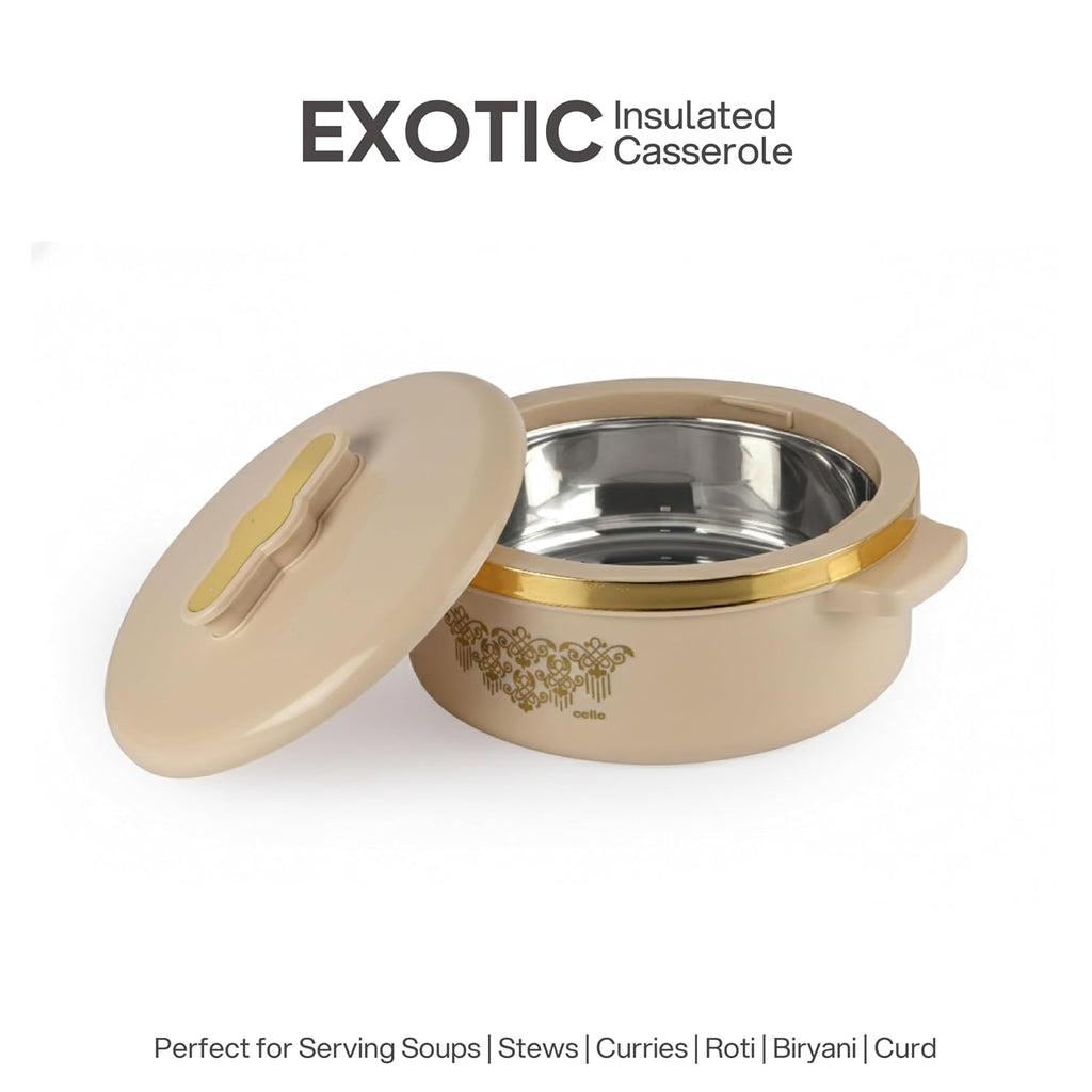 CELLO Exotic Insulated Roti Casserole Hot Pot Case 2500 ml, Cream |
