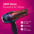 AGARO HD1128 Professional Hair Dryer, 2800 Watts, AC Motor, Concentrator Nozzle, Diffuser, Hot & Cold Air, 2 Speed & 3 Temperature Settings with...