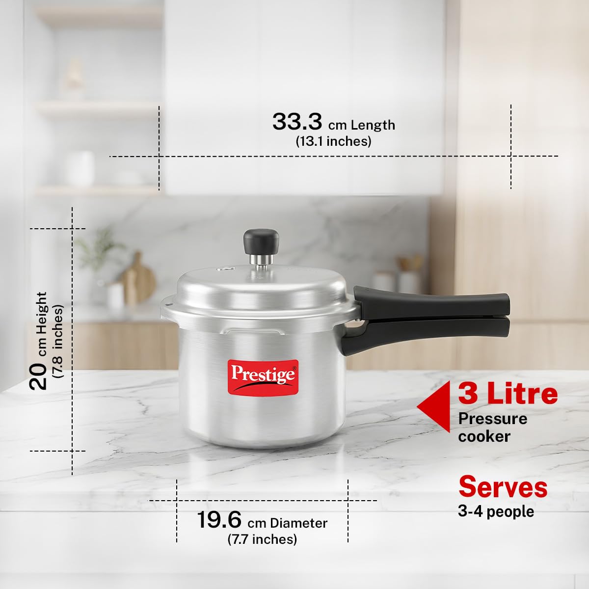 Prestige 3 Litre Aluminium Popular Outerlid Pressure Cooker | Virgin Aluminium| Gas Compatible|Controlled Gasket Release System|5 years warranty|ISI Certified
