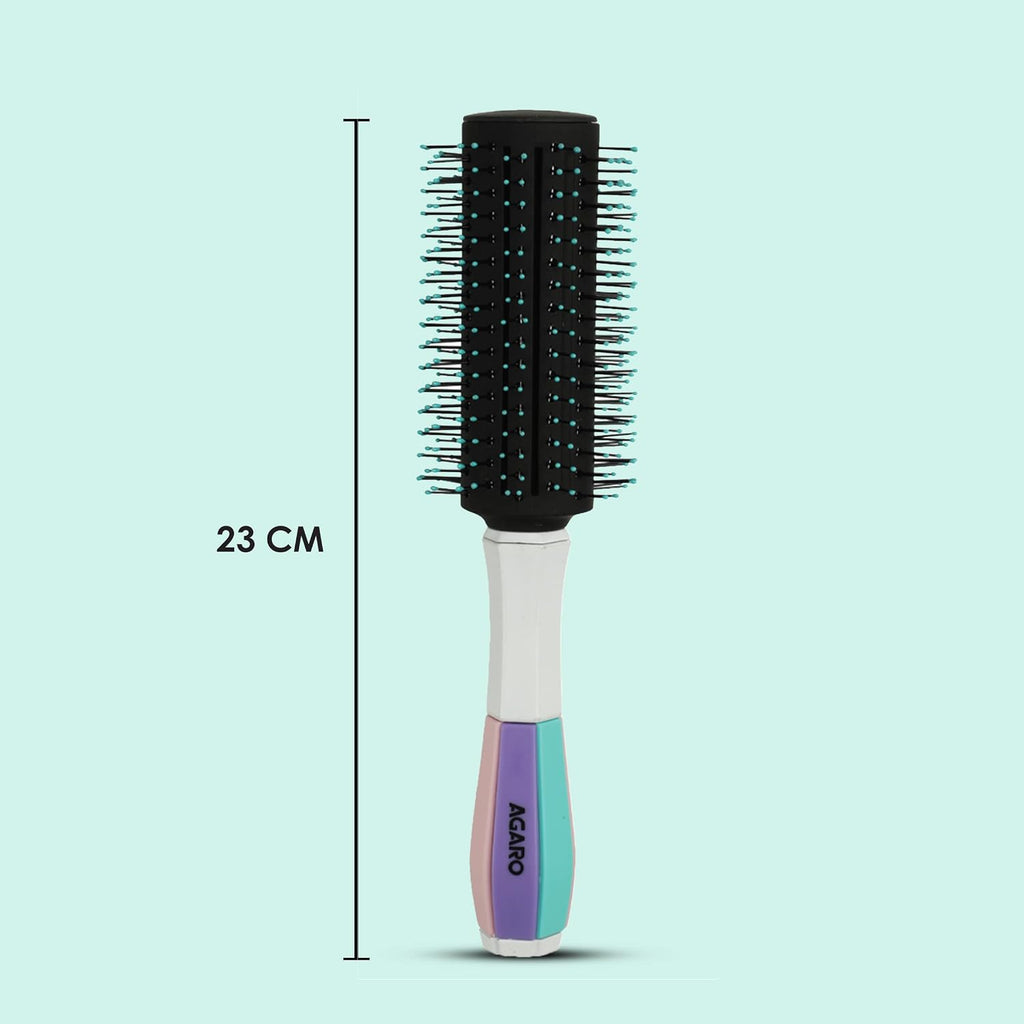 AGARO Classic Round Hair Brush with Strong & flexible boar bristles having Anti static ball tips