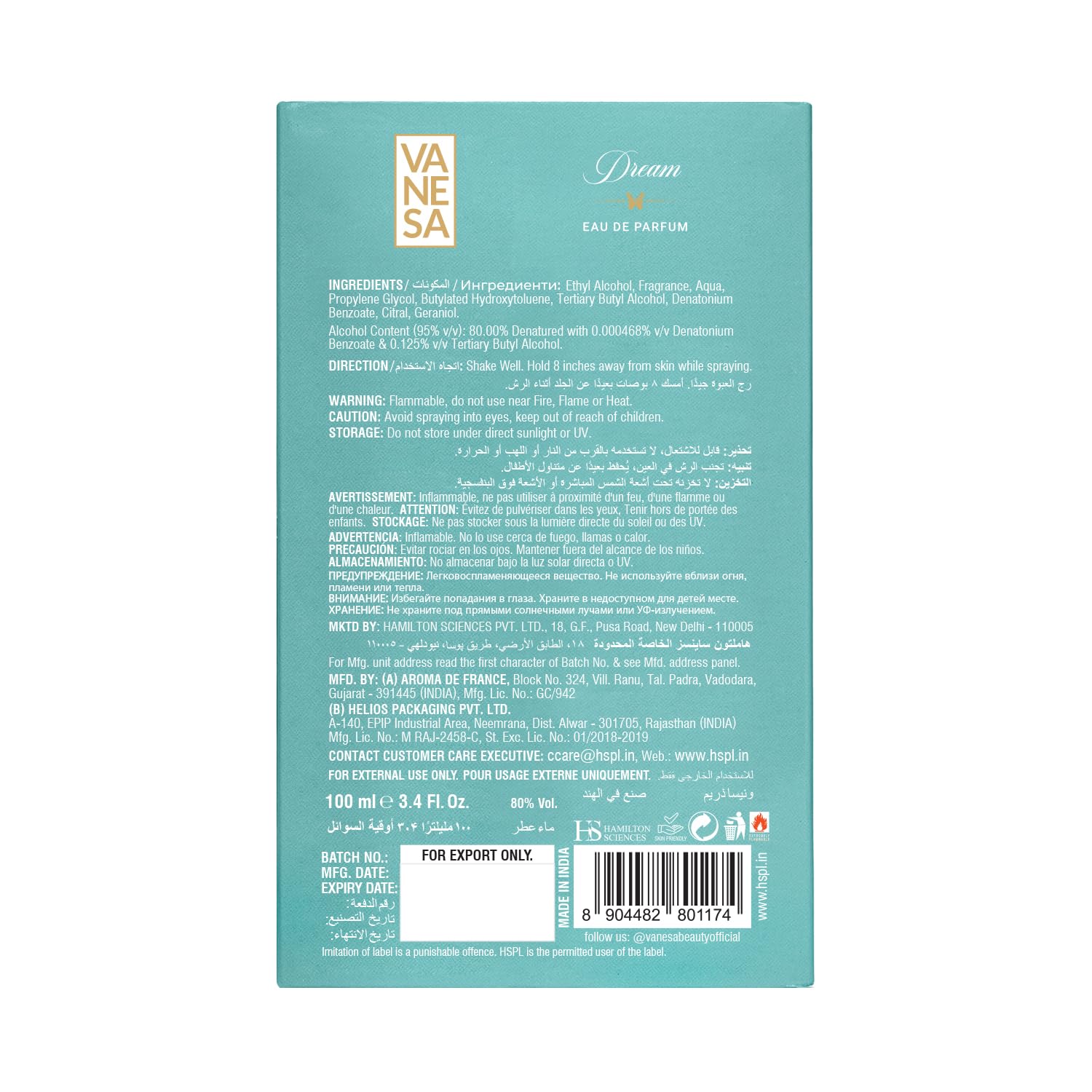 VANESA Dream Perfume For Women 100 ML Each, Pack of 2 | Long Lasting Eau Da Parfum