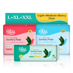 BLISSNATURAL Sanitary Pads Super Combo Pack of 18 | 6 L + 6 XL + 6 XXL |