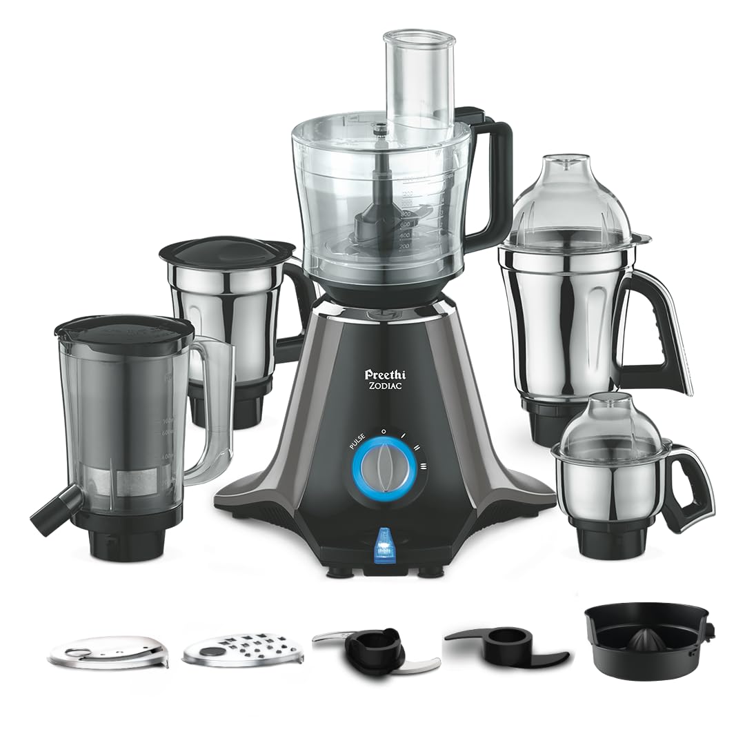 Preethi Zodiac MG-218 mixer grinder,750 watt, Black/Light Grey, 5 jars