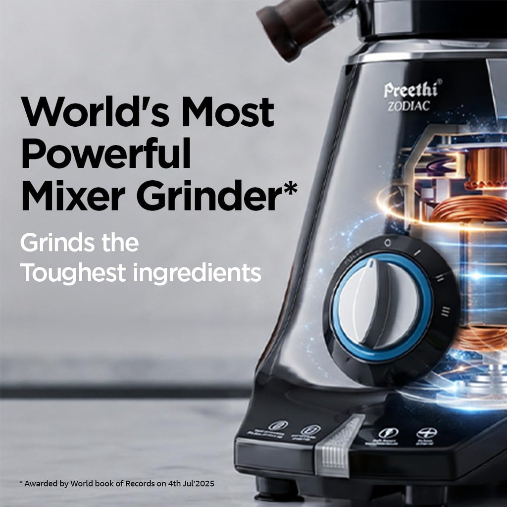 Preethi Zodiac MG-218 mixer grinder,750 watt, Black/Light Grey, 5 jars