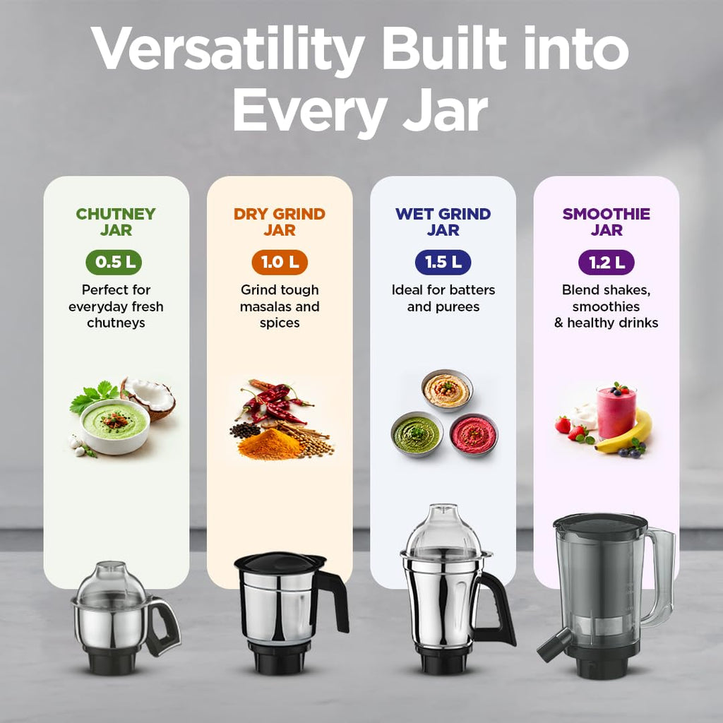 Preethi Zodiac MG-218 mixer grinder,750 watt, Black/Light Grey, 5 jars