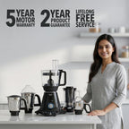Preethi Zodiac MG-218 mixer grinder,750 watt, Black/Light Grey, 5 jars