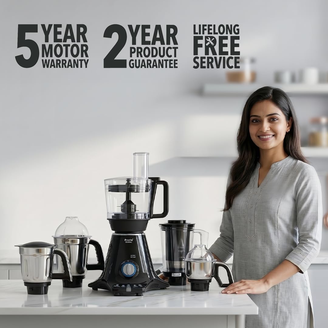 Preethi Zodiac MG-218 mixer grinder,750 watt, Black/Light Grey, 5 jars