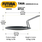 Hawkins Futura 22 cm Tava, Non Stick Tawa with Stainless Steel Handle, Black (NT22).