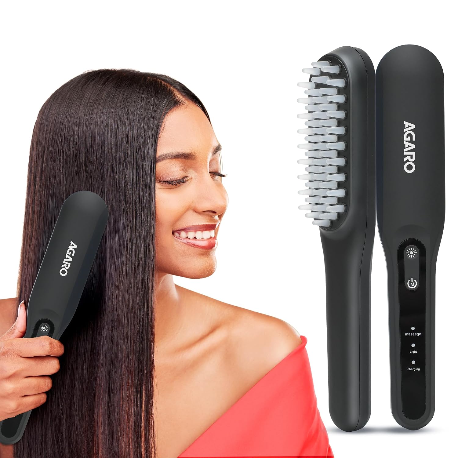 AGARO Rechargeable LED Hair Therapy Comb for Men & Women, Red & Blue Light Scalp Treatment