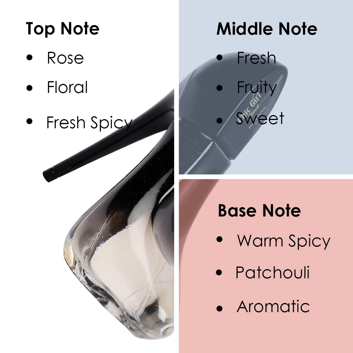 BN Parfums Chic Girl Black Long Lasting, 100ml Women Liquid Perfume, Floral, Sweet & Aromatic, Soothing Fragrance