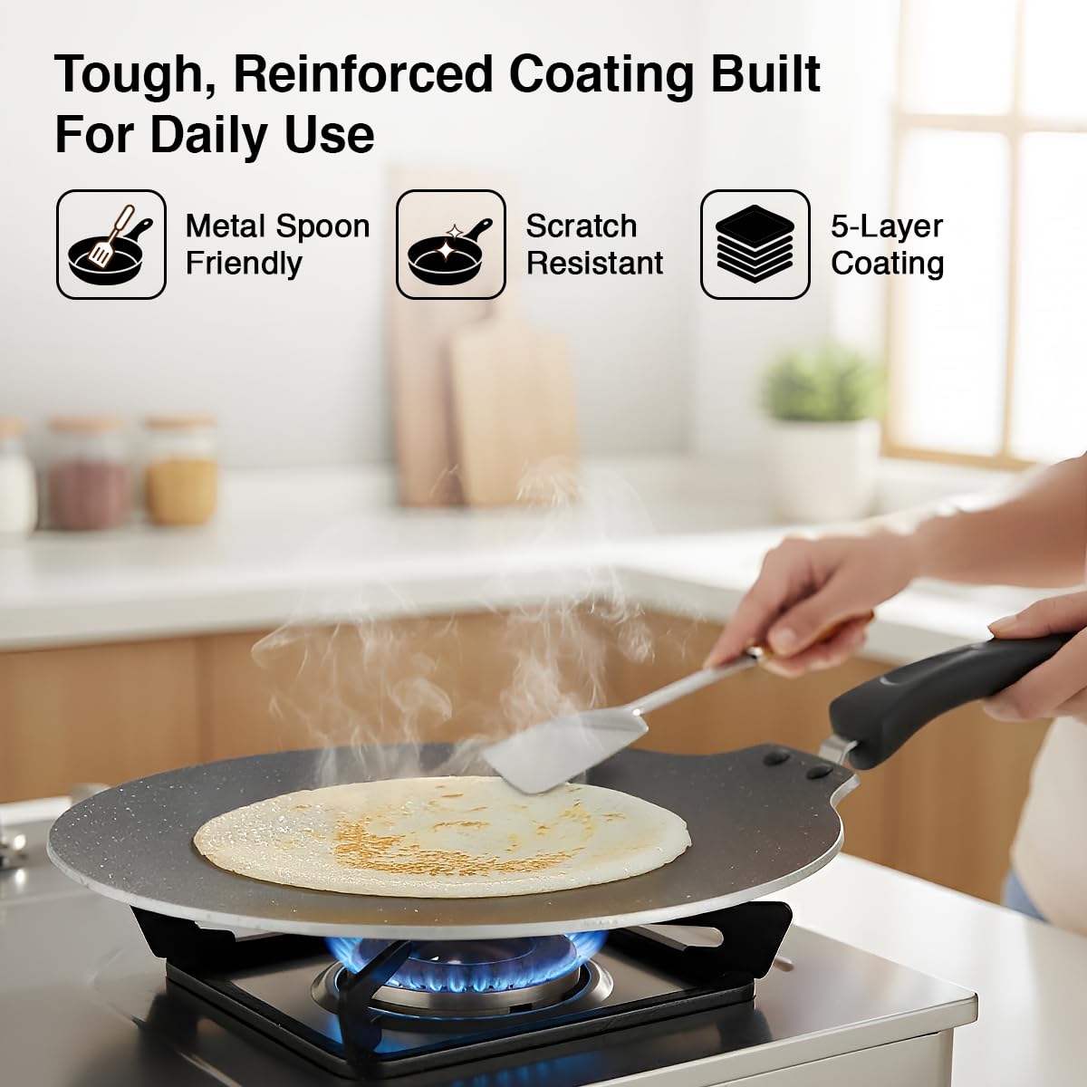 Prestige Omega Granite Non-Stick Dosa Tawa 30cm | Extra Thick Base (4.88 mm) | 5-Layer Coating | Gas & Induction Compatible |
