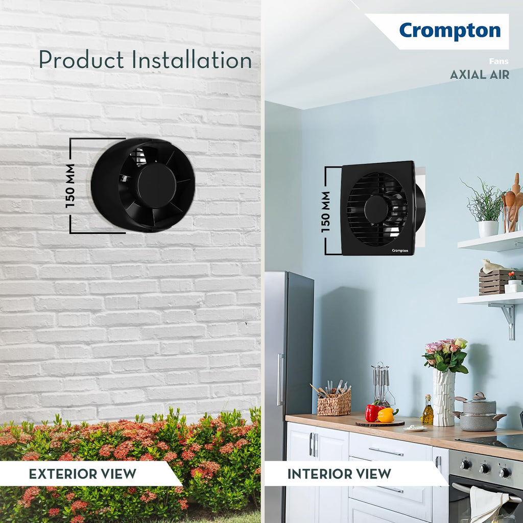 Crompton Axial Air 150 mm (6 inch) Kitchen/Bathroom/Office Exhaust (Ventilation) Fan | 1750 RPM | Low Noise | Sturdy Front Grill | Wall, Glass & Grill..