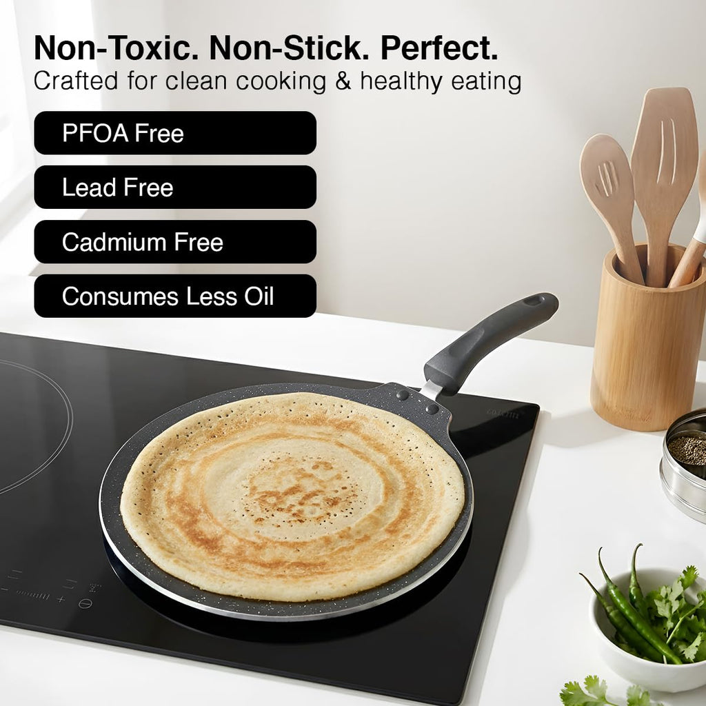 Prestige Omega Granite Non-Stick Dosa Tawa 30cm | Extra Thick Base (4.88 mm) | 5-Layer Coating | Gas & Induction Compatible |