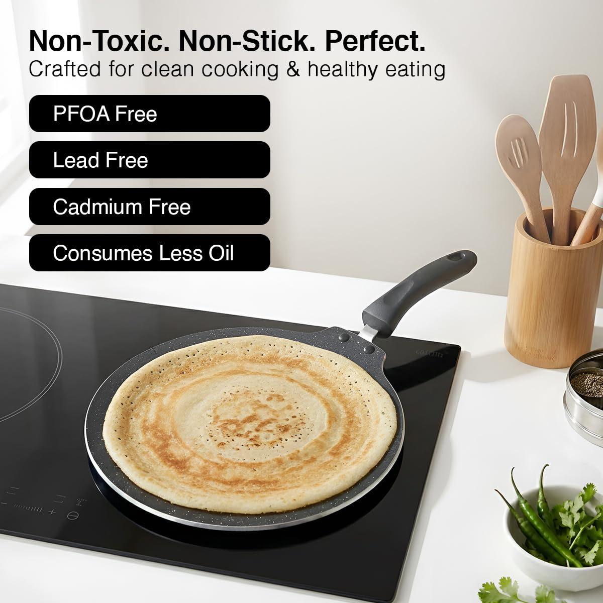 Prestige Omega Granite Non-Stick Dosa Tawa 30cm | Extra Thick Base (4.88 mm) | 5-Layer Coating | Gas & Induction Compatible |