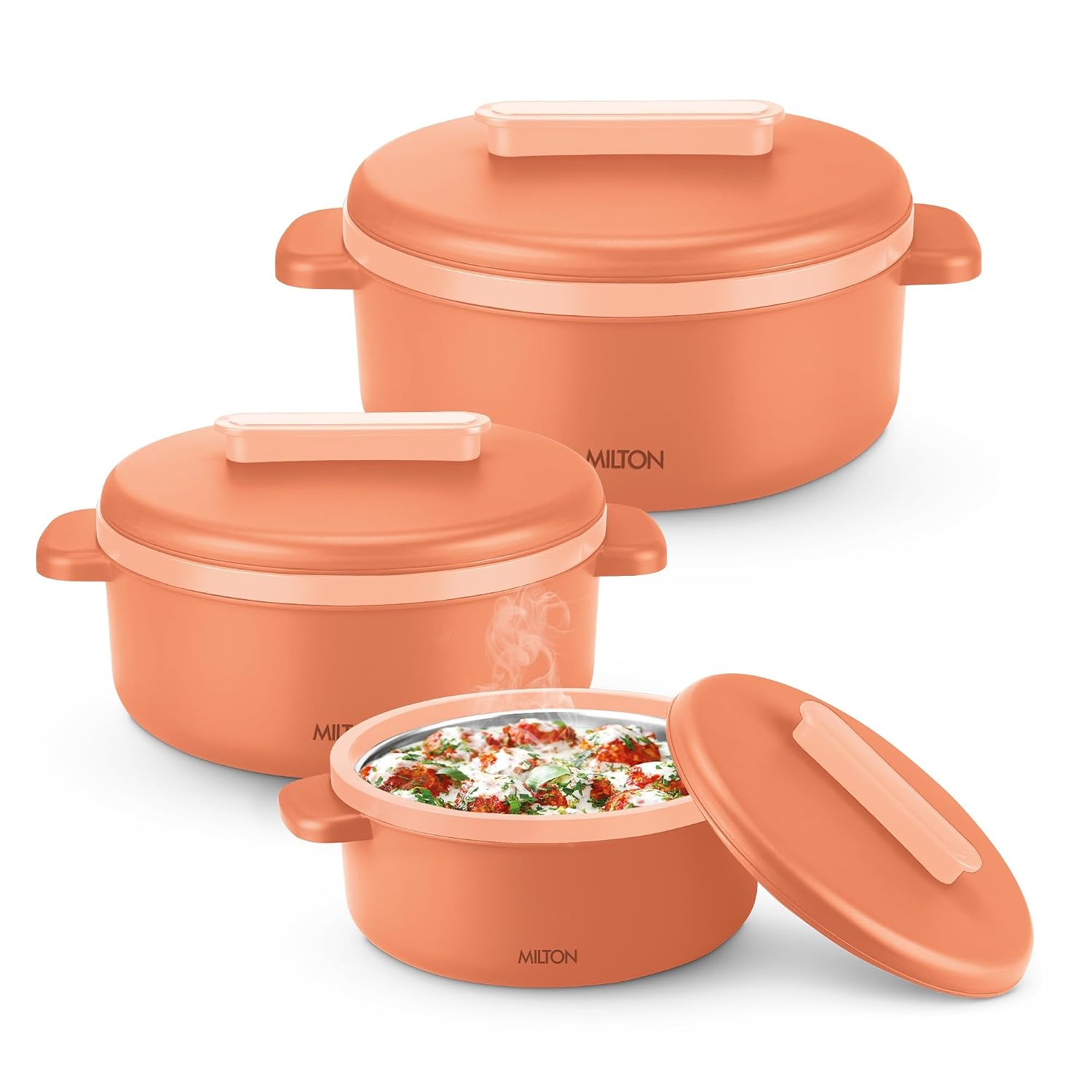 MILTON Micronova Jr. Gift Set Inner Stainless Steel Casserole, Set of 3 (380 ml, 775 ml, 1345 ml)