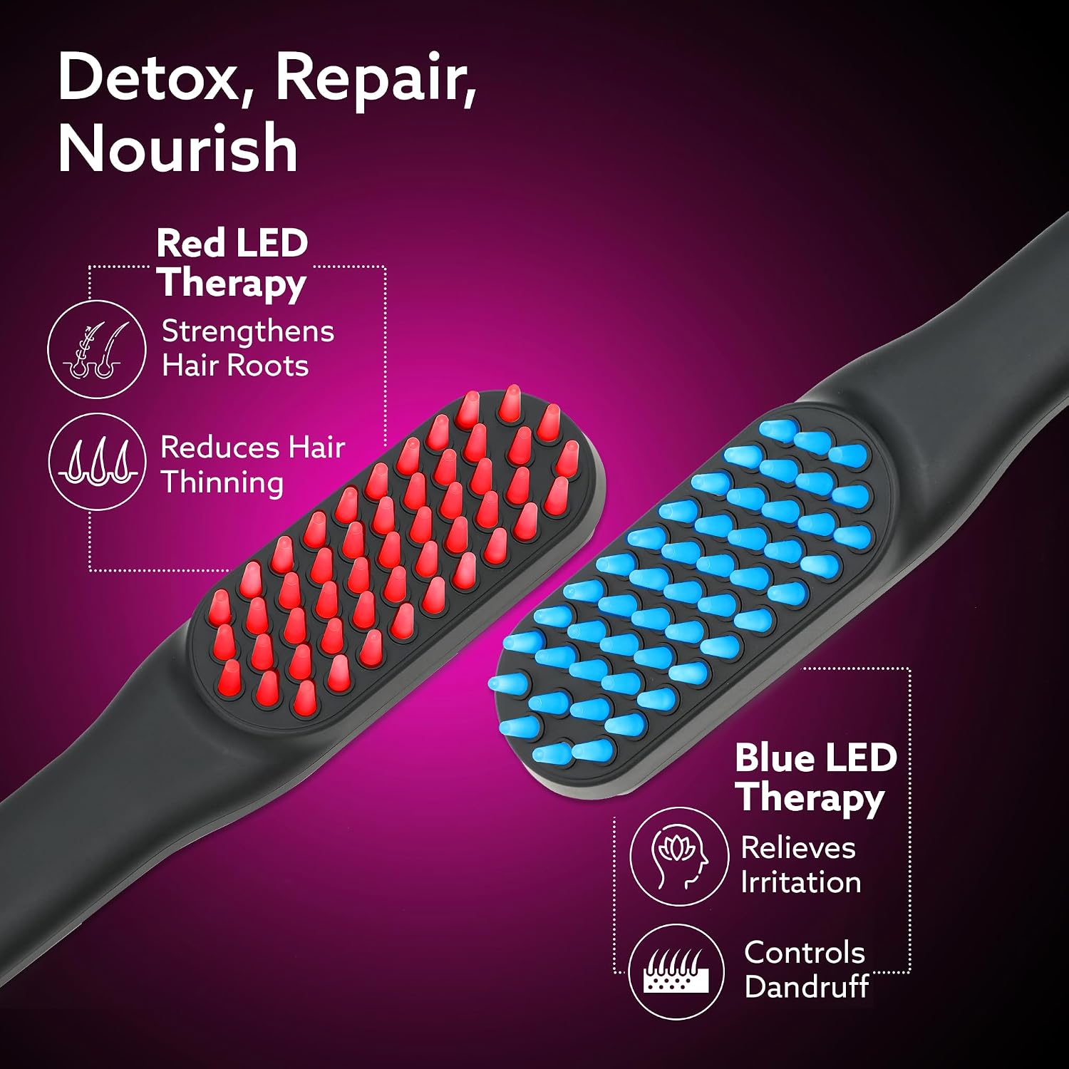 AGARO Rechargeable LED Hair Therapy Comb for Men & Women, Red & Blue Light Scalp Treatment