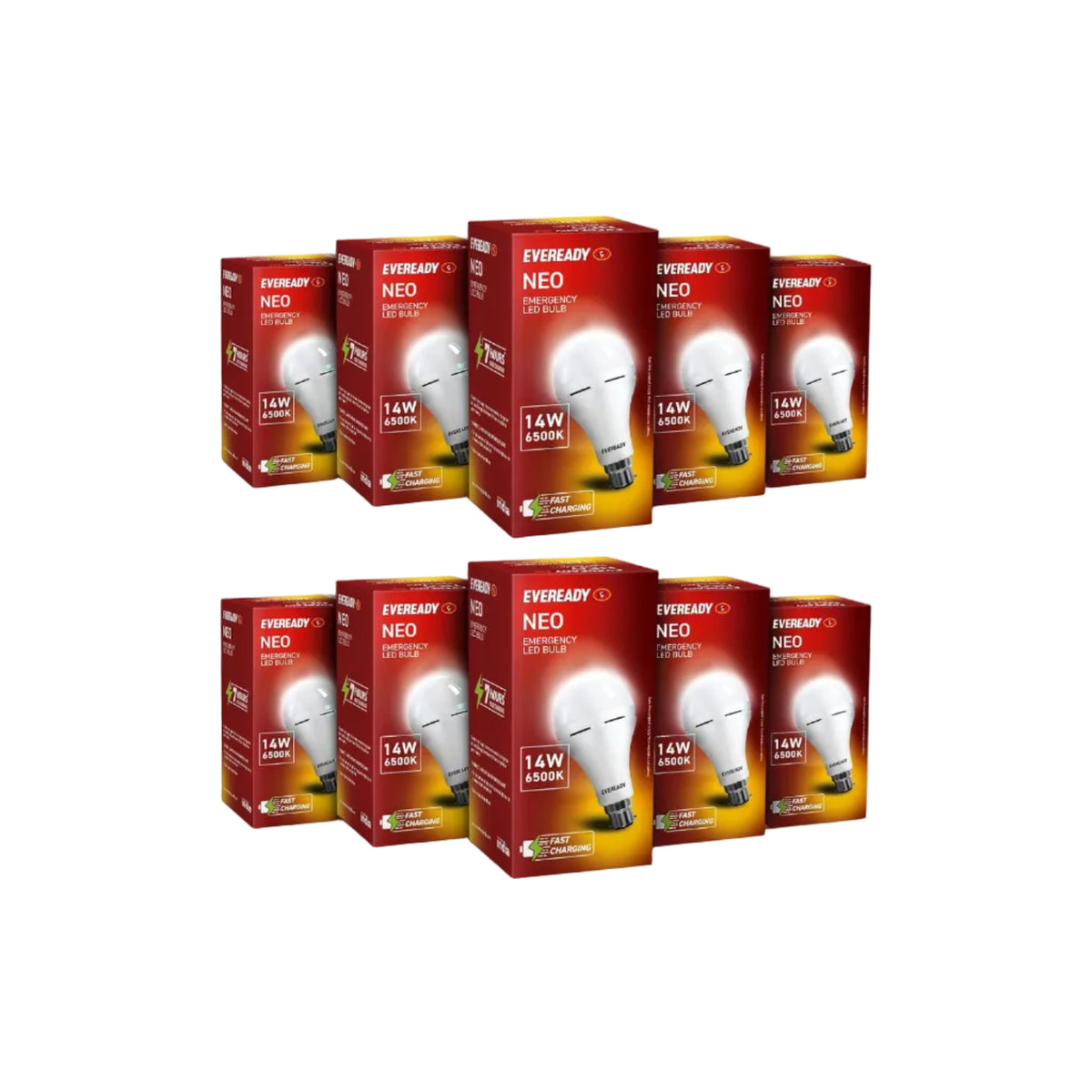 EVEREADY 14W Emergency Inverter LED Bulb, Rechargeable, B22, Pack of 10 | 3 Hours Battery Backup, Ideal for Powercuts, Energy Efficient, B22 Base