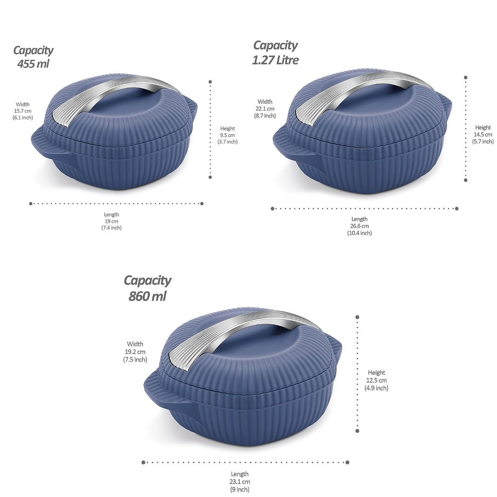 MILTON plastic Oyster Jr. Gift Set PU Insulated Casserole, Set of 3 (455 ml, 860 ml, 1275 ml), Royal Blue
