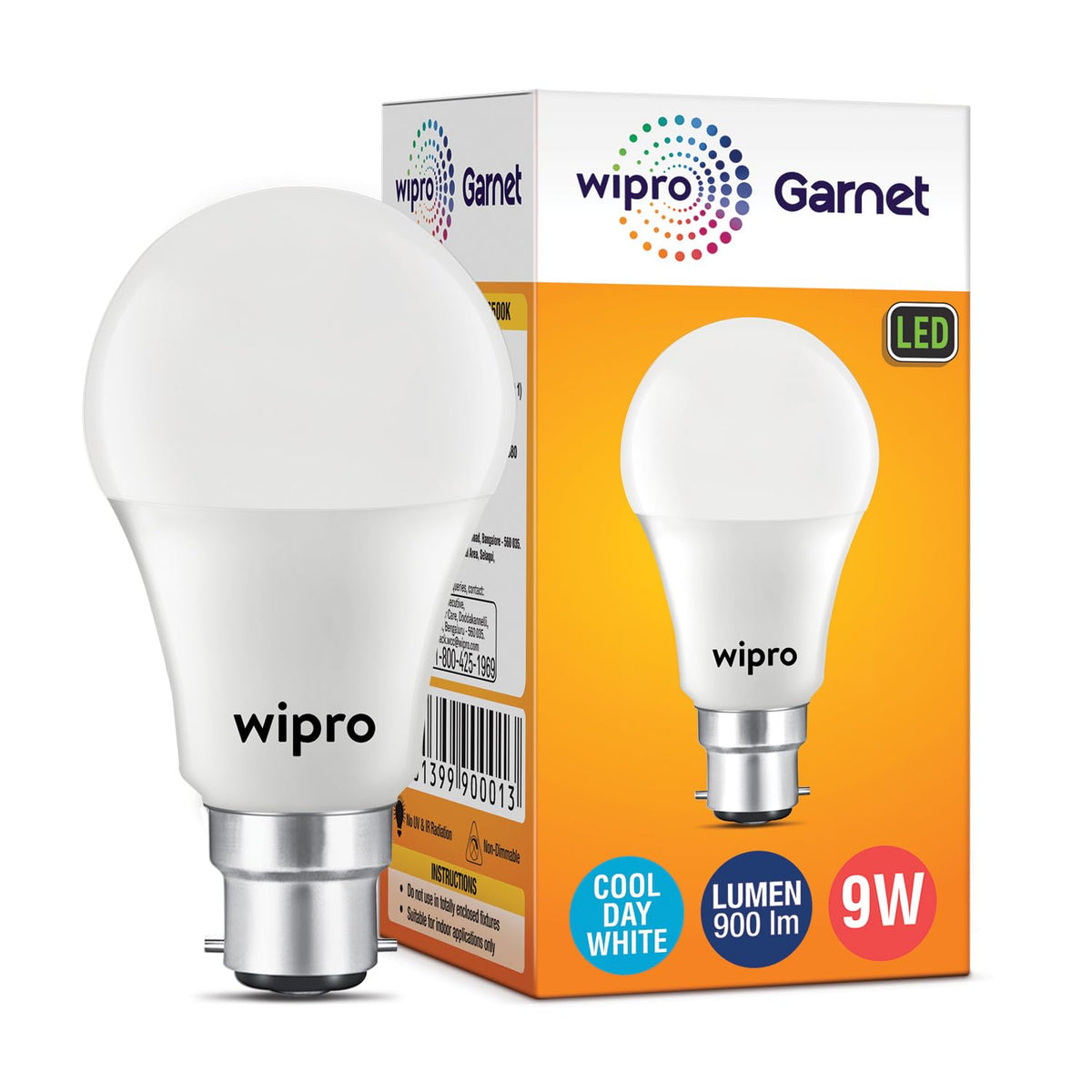 wipro Garnet 9W LED Bulb for Home & Office |Cool Day White (6500K) | B22 Base|220 degree Light coverage |4Kv Surge Protection |400V High Voltage Protection |Energy Efficient | Pack of 3