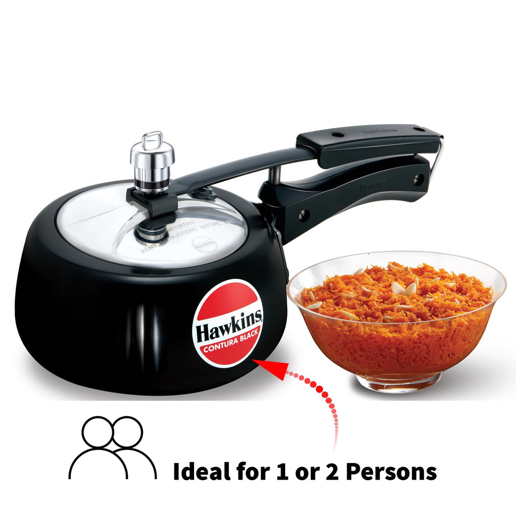 Hawkins 1.5 Litre Contura Black Pressure Cooker, Hard Anodised Inner Lid Cooker, Baby Cooker, Black(CB15)