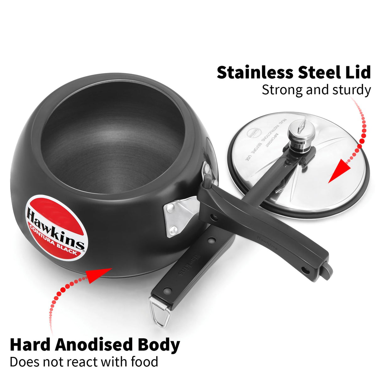 Hawkins 1.5 Litre Contura Black Pressure Cooker, Hard Anodised Inner Lid Cooker, Baby Cooker, Black(CB15)