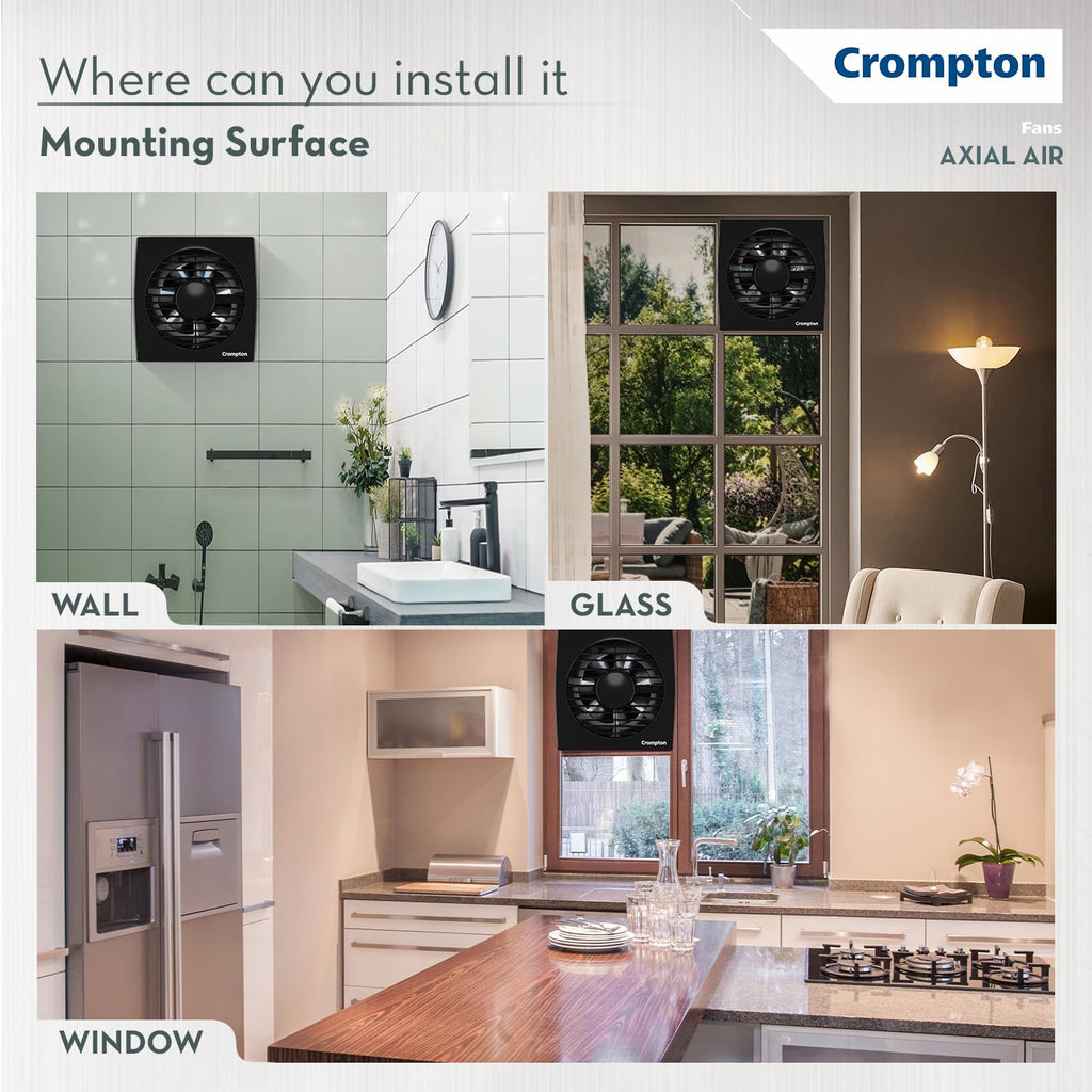 Crompton Axial Air 150 mm (6 inch) Kitchen/Bathroom/Office Exhaust (Ventilation) Fan | 1750 RPM | Low Noise | Sturdy Front Grill | Wall, Glass & Grill..