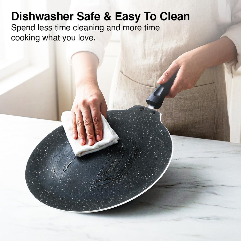 Prestige Omega Granite Non-Stick Dosa Tawa 30cm | Extra Thick Base (4.88 mm) | 5-Layer Coating | Gas & Induction Compatible |