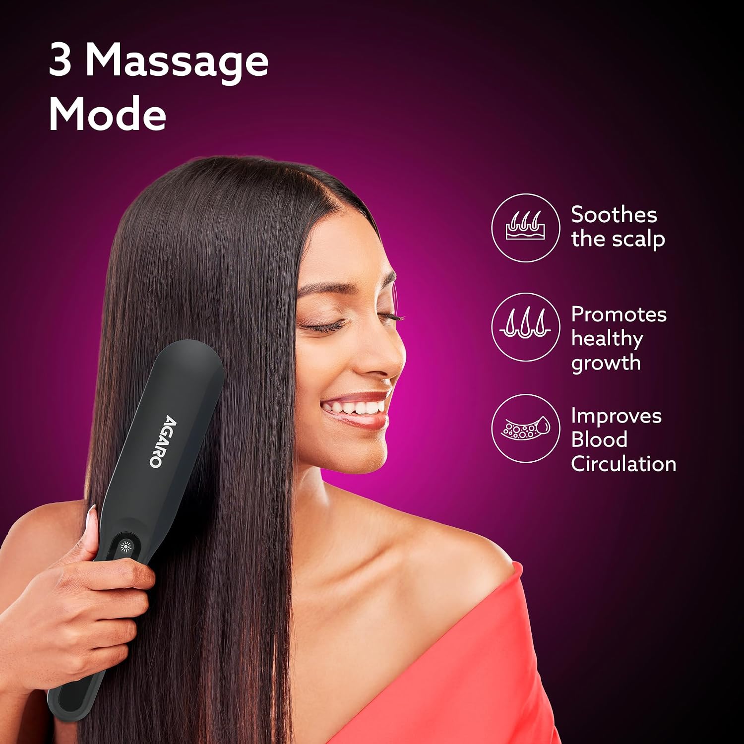 AGARO Rechargeable LED Hair Therapy Comb for Men & Women, Red & Blue Light Scalp Treatment