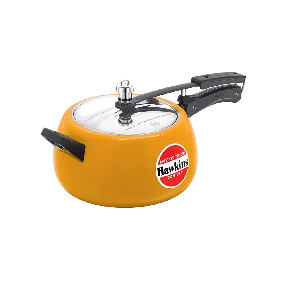 Hawkins Ceramic- Coated Contura 5L Mustard Yellow Aluminium Inner Lid Pressure Cooker