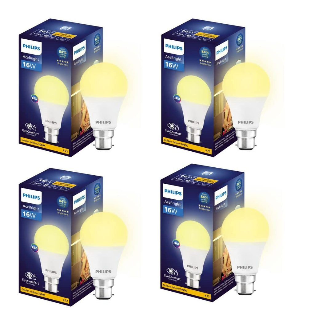 Philips 16-watt LED Bulb |AceBright High Wattage LED Bulb|Base: B22 Light Bulb for Home | Warm White, Pack of 4