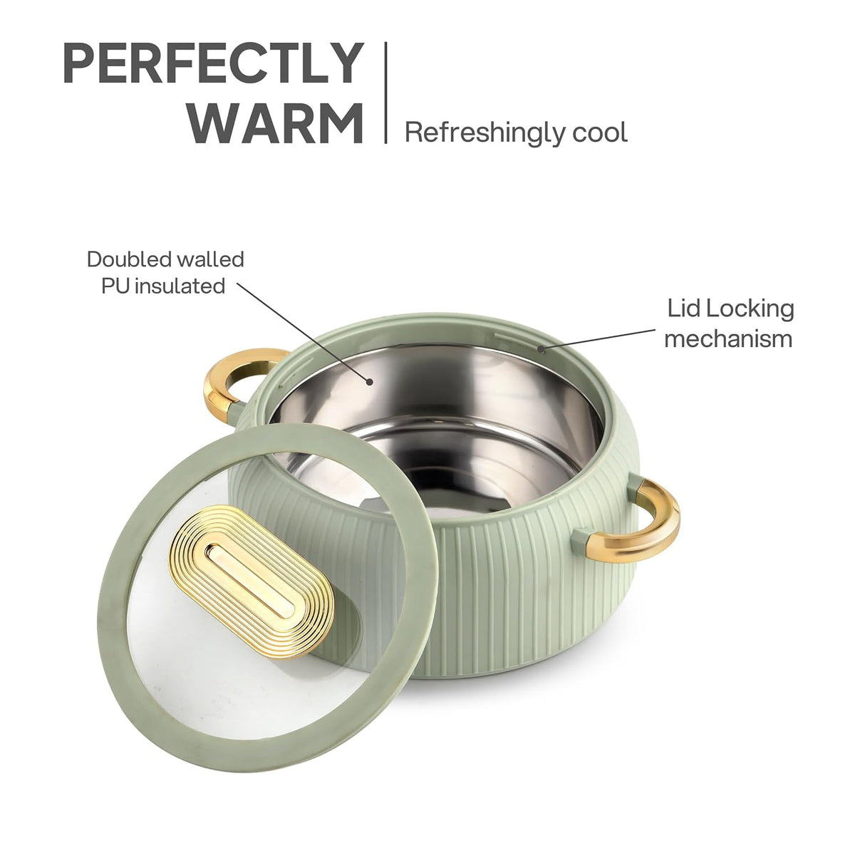 CELLO Castella Deluxe 1500 Insulated Steel Casserole Hot Box for Kitchen 1500 ml, Green |