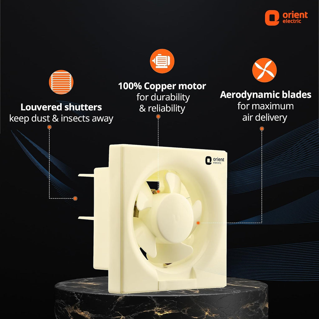 Orient Electric Ventilator DX 200mm Exhaust Fan for Kitchen & Bathroom | High Speed Ventilation Fan | Copper Motor, Aerodynamic Blades, Louver Shutters | 2 years Warranty by Orient | Ivory